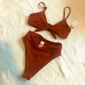 L*space Pointelle Rib Frenchi bottom (med) and Flashback top (small) in Tobacco